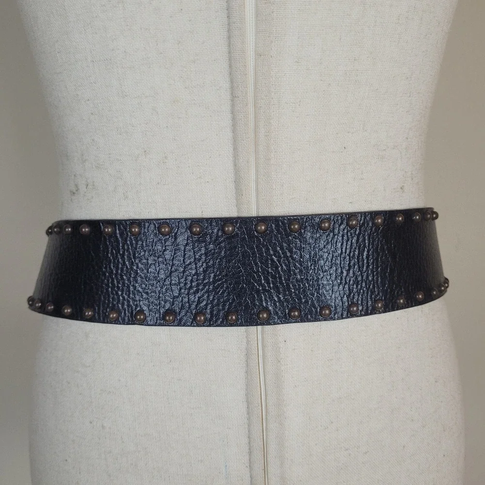 Leatherock Belt 34 Black Leather Stone Buckle Colorful Ornate Statement Western